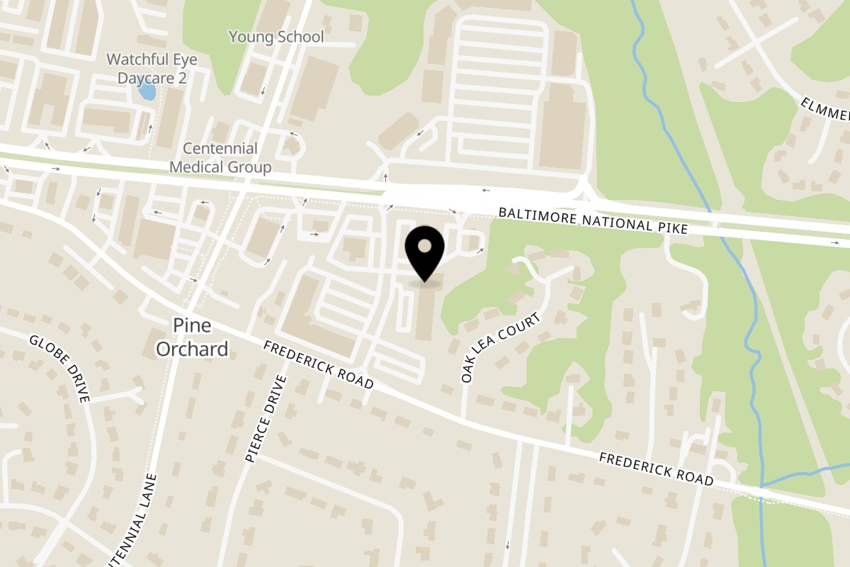 Map showing the location of Sangam Indian Cuisine Ellicott City on 10039 Baltimore National Pike Unit A in Ellicott City